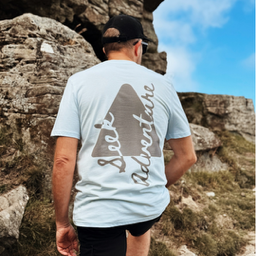Back view of Seek adventure ice blue organic t shirt